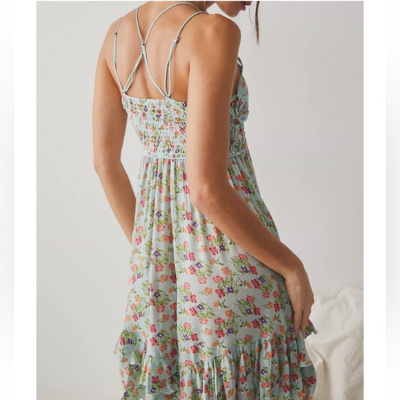 Free People Adella PrintedMini Slip/Sky Blue Combo - Picture 3 of 11